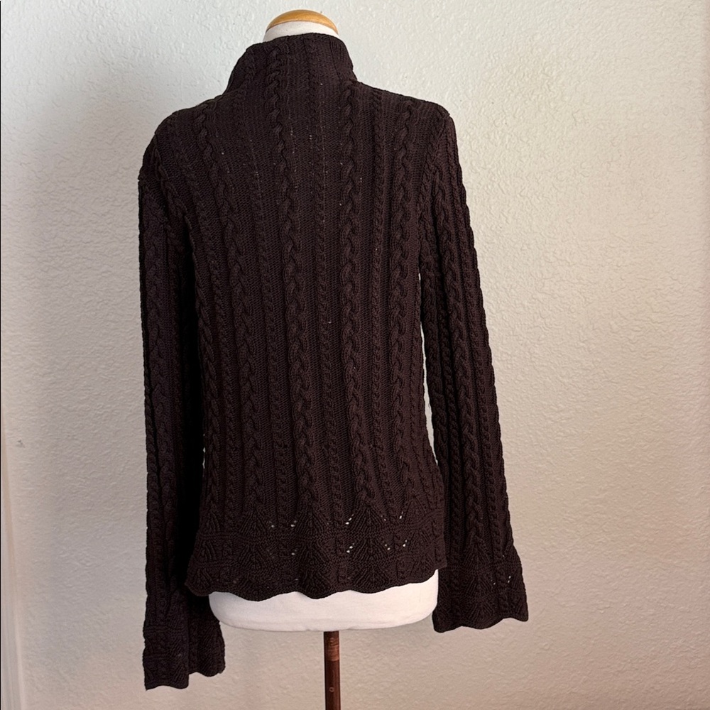Ralph Lauren Dark Brown Cable Knit Cardigan - Picture 2 of 5